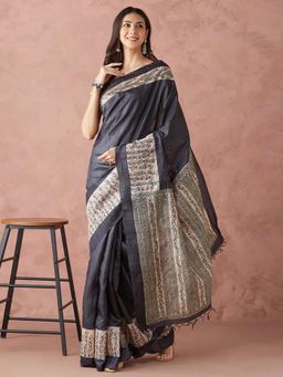 Fabindia - Black Silk Madhubani Painted Sari