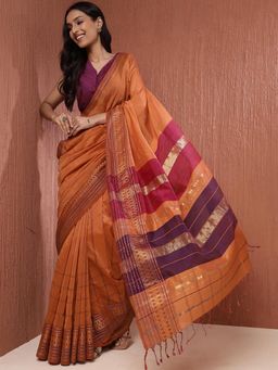 Fabindia - Orange Cotton Silk Blend Maheshwari Sari