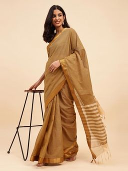 Fabindia - Beige Cotton Woven Saree without Blouse