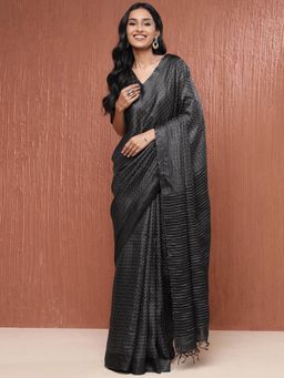 Fabindia - Black Silk Blend Batik Woven Saree without Blouse