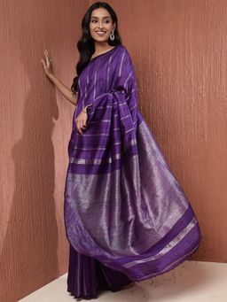 Fabindia - Purple Silk Woven Saree without Blouse