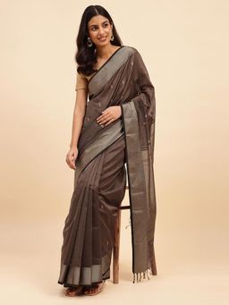 Fabindia - Brown Cotton Silk Blend Maheshwari Sari