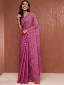 Fabindia - Pink Cotton Blend Woven Saree without Blouse