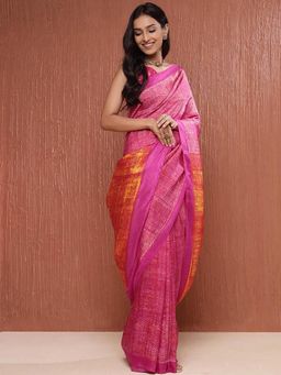 Fabindia - Pink Silk Woven Saree without Blouse