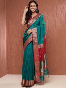 Fabindia - Green Cotton Silk Blend Maheshwari Sari