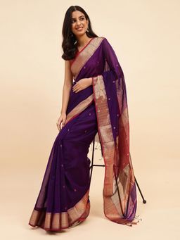 Fabindia - Purple Cotton Silk Blend Maheshwari Sari