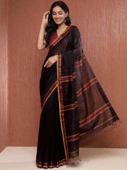 Fabindia - Black Cotton Silk Blend Maheshwari Sari