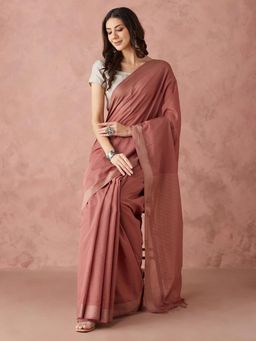 Fabindia - Brown Cotton Silk Maheshwari Sari