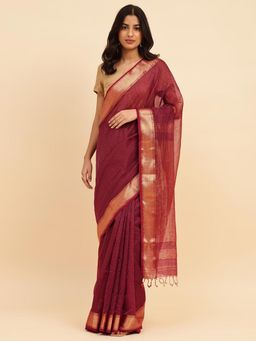 Fabindia - Brown Cotton Silk Blend Sari