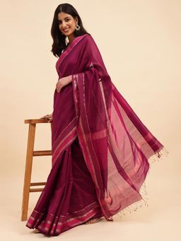 Fabindia - Maroon Cotton Silk Blend Maheshwari Sari