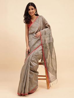 Fabindia - Grey Silk Woven Saree without Blouse