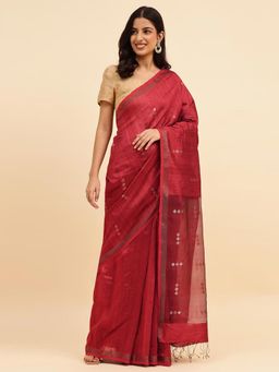 Fabindia - Red Silk Woven Saree without Blouse