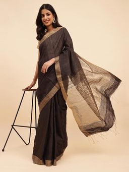 Fabindia - Black Silk Woven Saree without Blouse