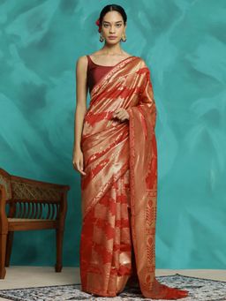Jaipur Kurti - Festive Wear Zari Red Banarasi Saree