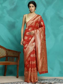 Jaipur Kurti - Red Zari Woven Red Banarasi Saree