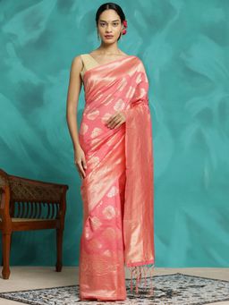 Jaipur Kurti - Peach Zari Woven Design Banarasi Saree