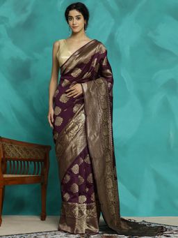 Jaipur Kurti - Purple Zari Woven Design Banarasi Saree