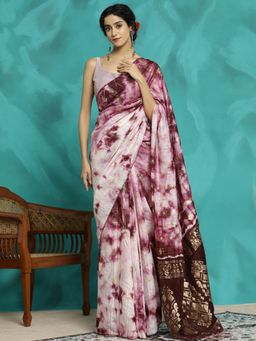 Jaipur Kurti - Wine Tie-Dye Woven Cotton Blend Banarasi Saree