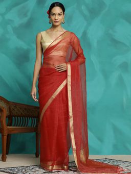 Jaipur Kurti - Red Sequin Embellished Organza Saree