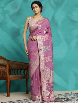 Jaipur Kurti - Lavender Zari Woven Heavy Banarasi Saree
