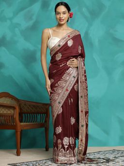 Jaipur Kurti - Maroon Festive Zari Woven Heavy Banarasi Saree