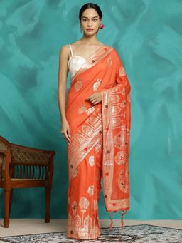 Jaipur Kurti - Orange Festive Zari Woven Heavy Banarasi Saree
