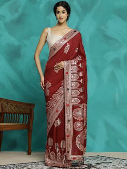 Jaipur Kurti - Red Festive Zari Woven Design Red Heavy Banarasi Saree