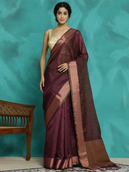 Jaipur Kurti - Wine Festive Wear Banarasi Organza Saree
