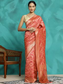 Jaipur Kurti - Peach Zari Woven Banarasi Saree