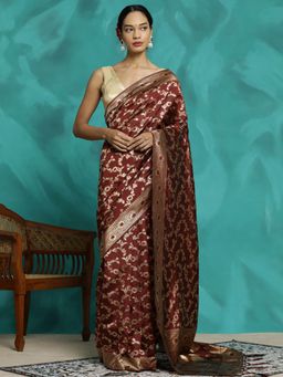 Jaipur Kurti - Maroon Zari Woven Design Banarasi Saree