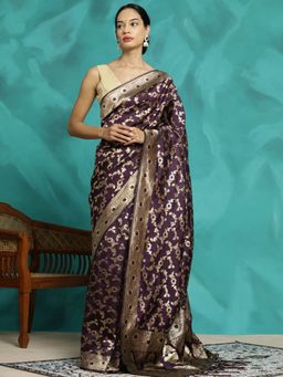 Jaipur Kurti - Purple Zari Woven Design Banarasi Saree