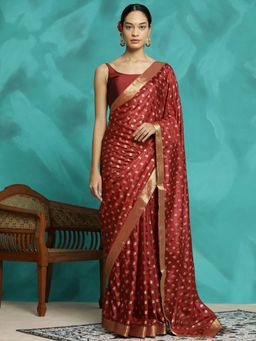 Jaipur Kurti - Woven Zari Red Banarasi Saree
