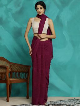 Jaipur Kurti - Burgundy Silk Blend Festive Wear Saree