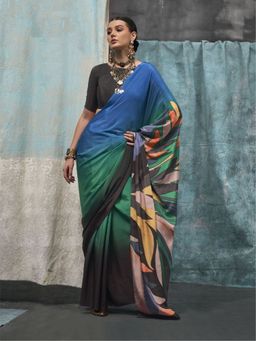 Odette - Multi-Color Satin Ombre Saree with Unstitched Blouse for Women
