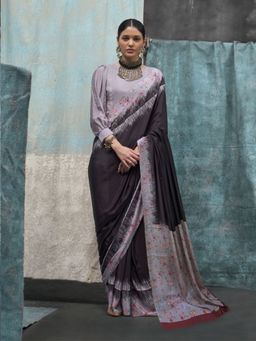 Odette - Black Satin Floral Saree with Unstitched Blouse for Women