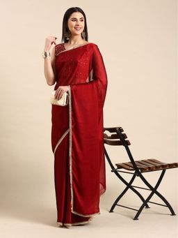 Odette - Red Georgette Embellished Saree with Unstitched Blouse for Women