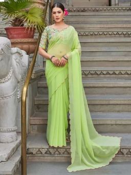 Odette - Green Georgette Solid Saree with Unstitched Blouse for Women