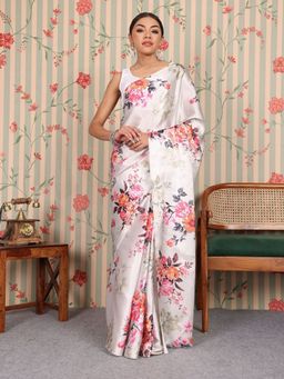 Odette - Lavender Satin Floral Saree with Unstitched Blouse for Women