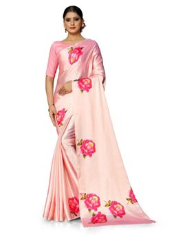 Odette - Peach Satin Floral Saree with Unstitched Blouse for Women