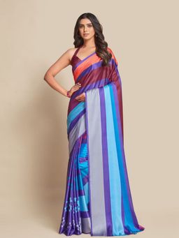 Odette - Multicolor Satin Stripes Saree with Unstitched Blouse for Women