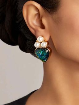 BEAUTY SPOT JEWELLERY - Green Studs with Pearls Earrings