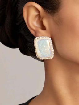 BEAUTY SPOT JEWELLERY - Oval Shape Light Green and White Stud Earrings