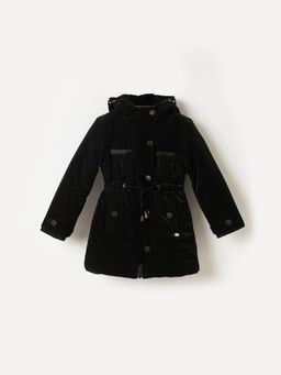 ELLE - Girls Black Polyester Solid Hood Jacket