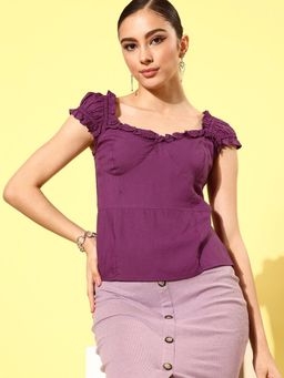 RARE - Women Casual Purple Colour Sweetheart Neck Solid Regular Top
