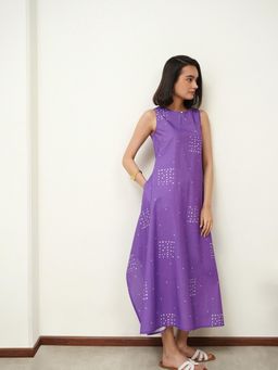 Pink Fort - Pure Cotton Geometric A-Line Sleeveless Keyhole Neck Dress