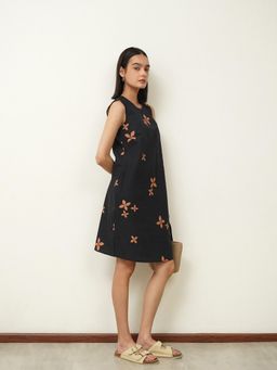 Pink Fort - Cotton Floral Print Sleeveless Round Neck Shift Dress