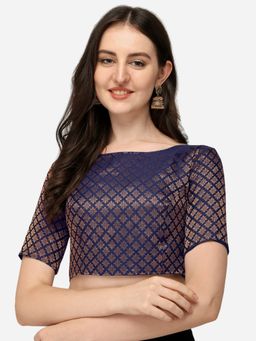 Amrutam Fab - Women's Jacquard Navy Blue Boat Neck Blouse