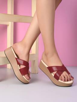 Pelle Albero - Women's Maroon Colour Lightweight Platform Heels