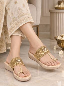 Pelle Albero - Women's Partywear Gold Sandals