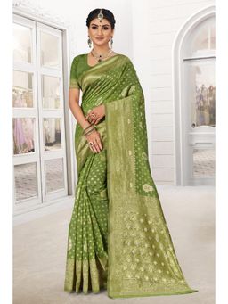 EXCLUSIVA - Green Banarasi Saree with Unstitched Blouse